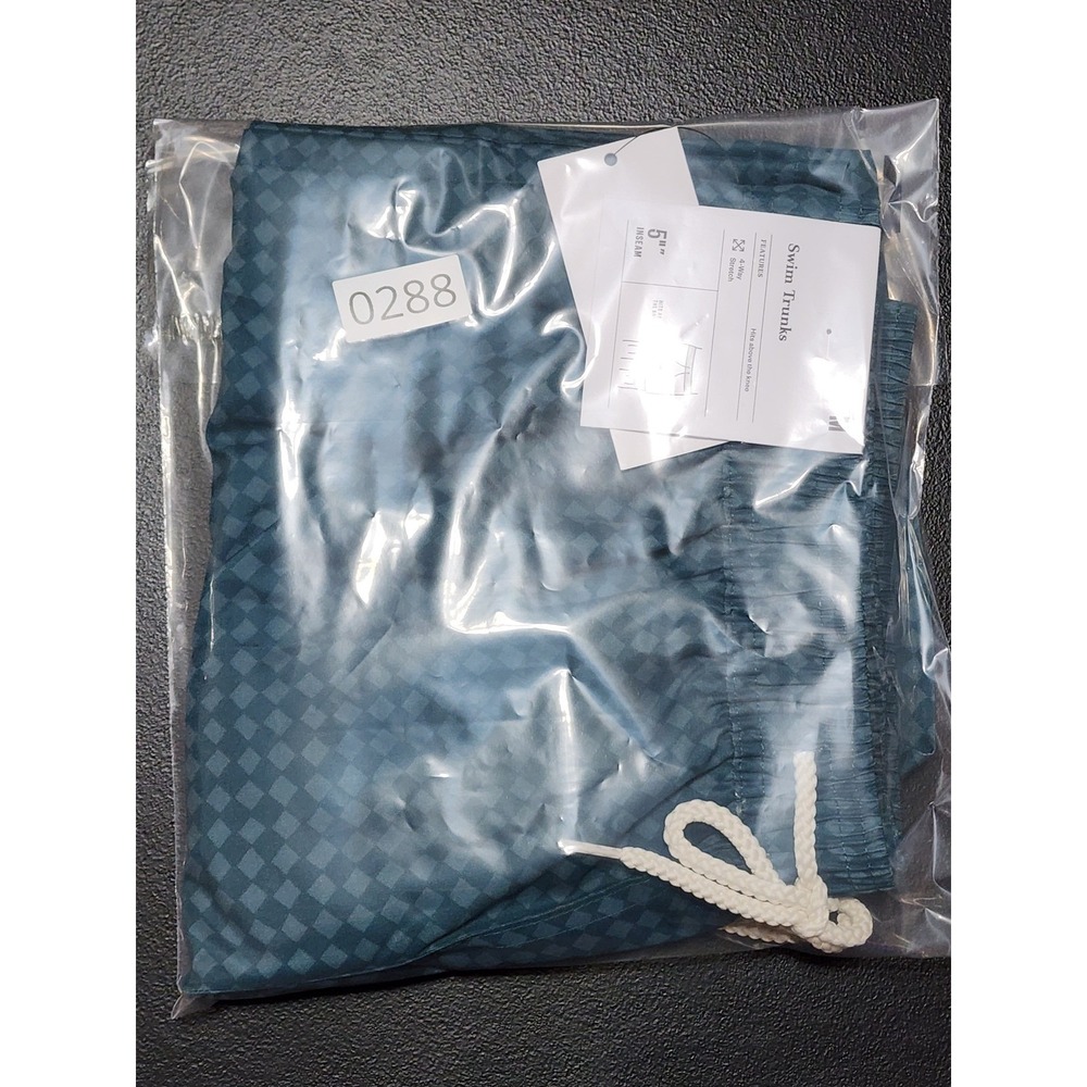 Goodfellow & Co Swim Trunks Checkerboard Geometric Print Medium Teal - Picture 9 of 9